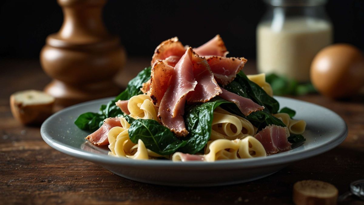 Recette de pâtes aux épinards frais, jambon et parmesan