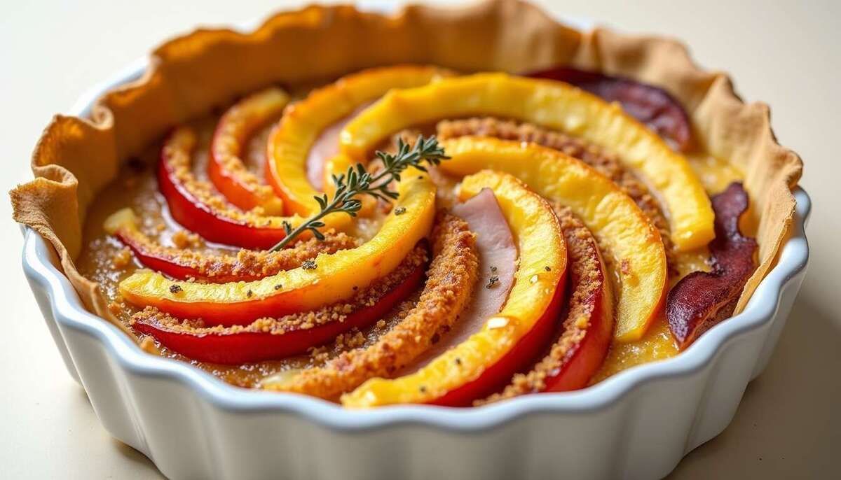 Laissez-vous séduire par cette tourte au potiron, chèvre frais et lardons fumés