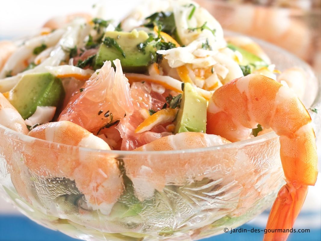 Recette de salade d’avocats et pamplemousses aux crevettes