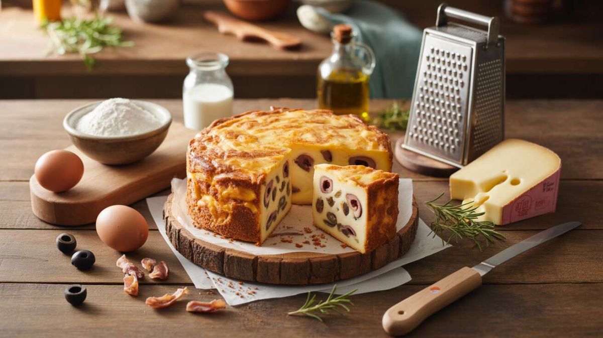 Le cake savoureux au comté, olives et lardons qui va régaler vos invités