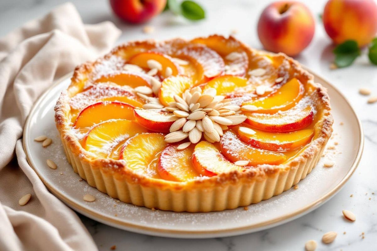 Une tarte amandine à la pêche pour prolonger l'été en douceur