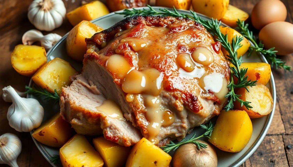 Rôti de porc au lait : pommes de terre fondantes