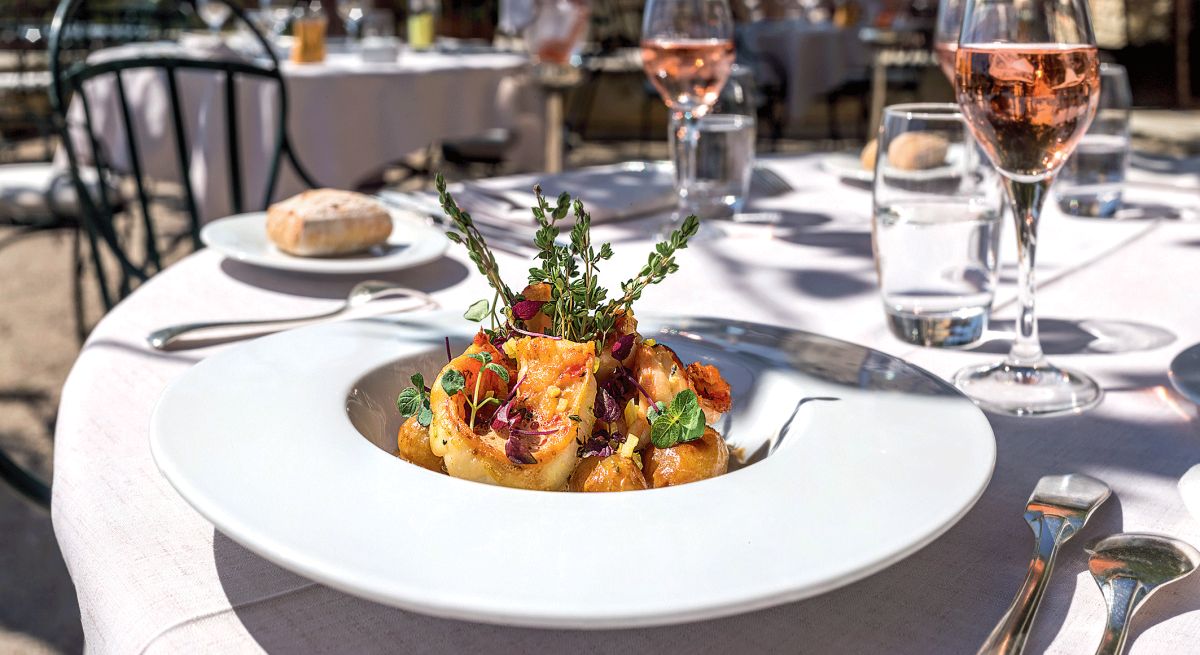 Gambas au fenouil, carottes et oranges