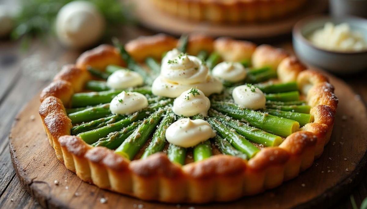 Une tarte légère aux asperges et fromage frais
