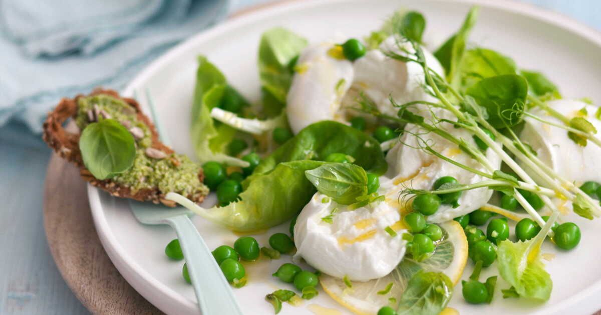 Fraîcheur de burrata aux petits pois