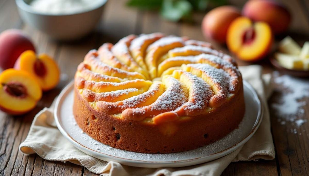 Un gâteau moelleux aux pêches pour un dessert plein de saveurs