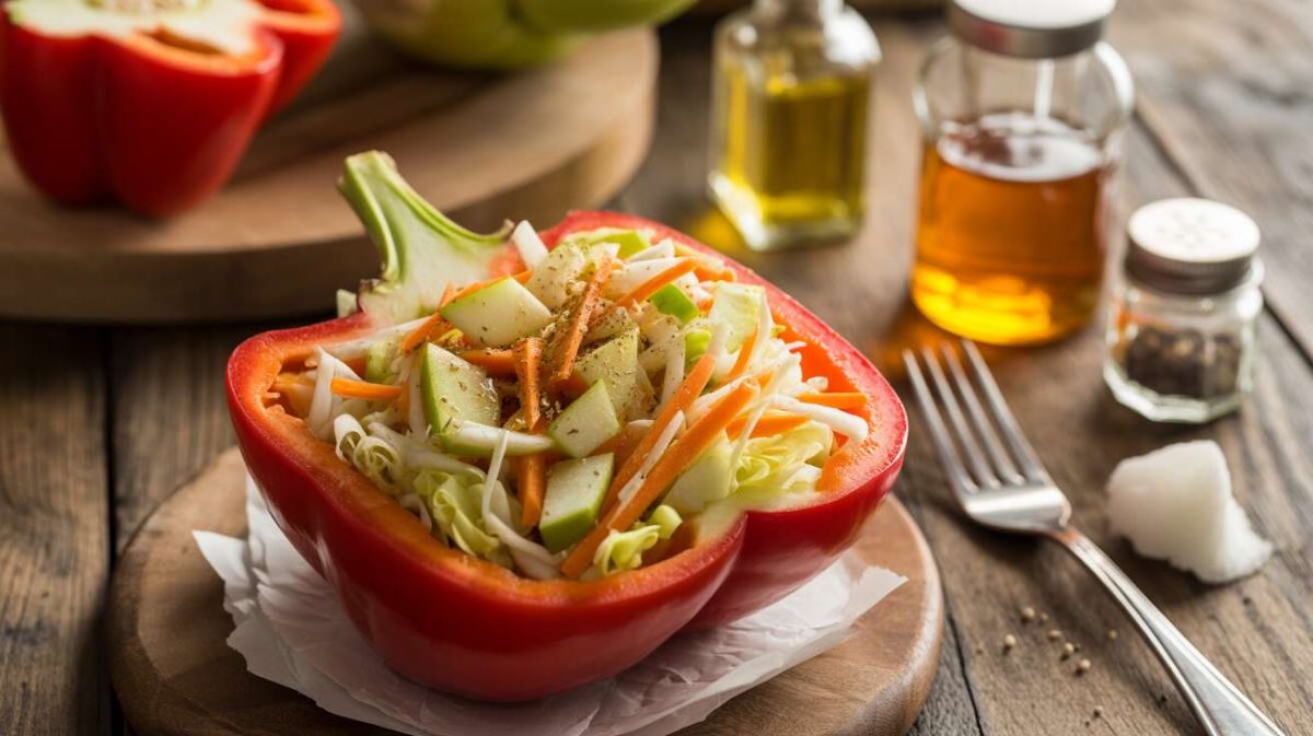 Une salade croquante de chou, pomme et carottes : légèreté et saveurs en poivron